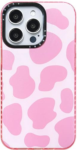 Abbery für iPhone 14 Pro Max Hülle Rosa Kuh Muster Kuhflecken Durchsichtig Druck Weiche klare Transparent mit Design Silikon Stoßfest Gummi Süß Schutzhülle Kratzfest Frauen Mädchen