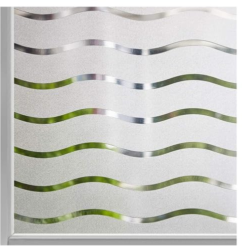 LEMON CLOUD Window Film Privacy Frosted Self Adhesive Window Sticker No Glue Static Cling Opaque Glass Film UV Protection Wave Patten 90x300cm