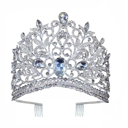 Wedding Tiaras and Crowns with Combs for Women, Crystal Queen Crown Silver Wedding Tiara for Bride, Princess Headpieces Quinceanera Pageant Crown Diadem for Birthday Prom