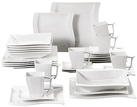NoaLED Juego de vajilla de porcelana blanca de 60 piezas con 12 tazas, platillo, postre, sopa, platos, vajilla, juego para 12 personas ()