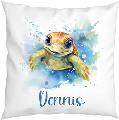 LIEBTASTISCH - Schnee Hund Kissen - Personalisiert - Kinderkissen - Dekokissen - Tiere - Junge - Mädchen - Geschenk - 40cm x 40 cm Kissen mit Füllung. (Schildkröte)