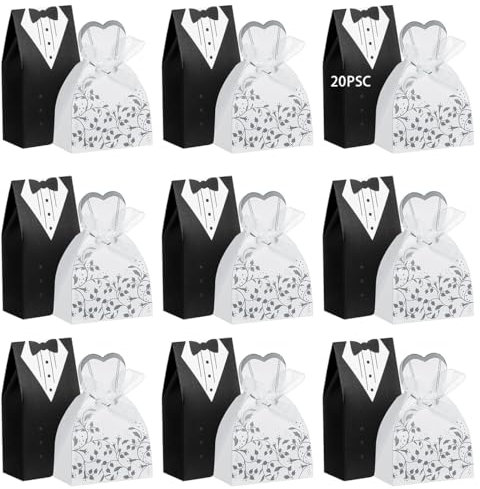 20 Stück Hochzeit Süßigkeiten Schachtel Hochzeit Candy Boxen, Bräutigam & Bräute Schachtel Süßigkeiten Bonbons Hochzeitskasten für Hochzeitsanlässe