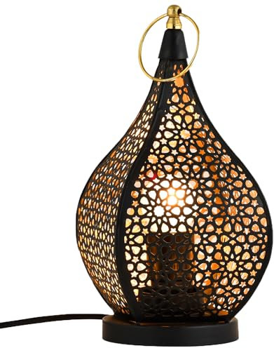 Marrakesch Tischlampe Nachttischlampe 27cm groß | Orientalische Deko Lampe Stehlampe im Wohnzimmer Schlafzimmer & Kinderzimmer | Marokkanische Tischleuchte Bamako schwarz aus Metall mit E27 Fassung