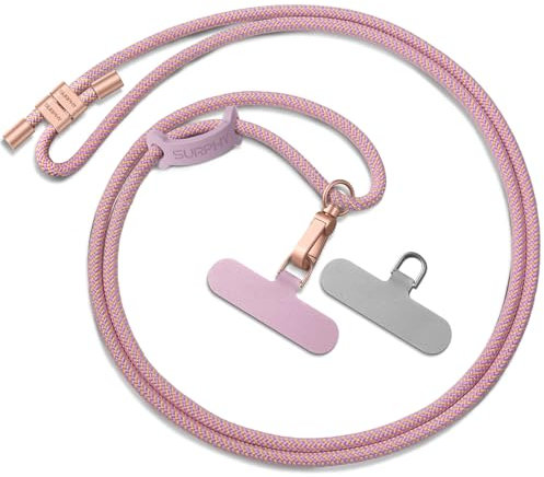 SURPHY Cuerda para Móvil, Cordón de Correa Colgante con 2 Parches Duraderos, Correas Ajustable para Cuello, Cadena Multifuncional Compatible con la Mayoría Fundas, Rosa & Morado