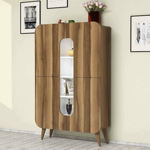 Dmora Betria, Buffet, aparador de salón, despensa de Cocina, 93 x 32 x 144 cm, Nogal y Blanco