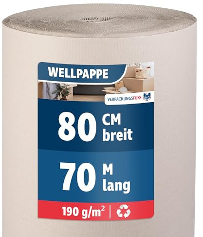 Rollenwellpappe 80 cm x 70 m | Wellpappen Rolle für Versand & Lagerung | Vielseitig einsetzbar | Umweltfreundliches & recyclebares Verpackungsmaterial