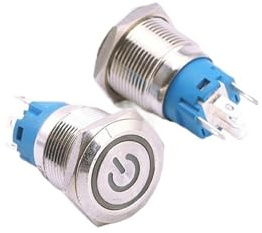 19mm Metal Button Switch Supply Self Reset Self Lock Button Switch LED Lamp Ring Metal Button Switch BIANMTSW(Blue,19MM_220V)