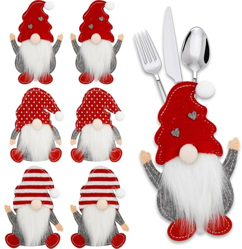 6 Stück Besteckhalter Weihnachten Filz, Tischdeko Bestecktaschen, Weihnachtsmann Kostüm Besteckbeutel, Rot Weihnachts Messer Gabeln Löffel Geschirr Besteck Taschen für Party Tisch Weihnachtsdeko
