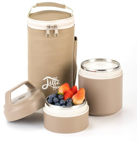 Lille Home 600 ml isolierte stapelbare Edelstahl-Thermo-Lunch-/Snackbox, 2-stöckiger Bento-/Snackbehälter für Kinder und Erwachsene, perfekt für Reisen, Schule, Büro, Fitnessstudio und mehr