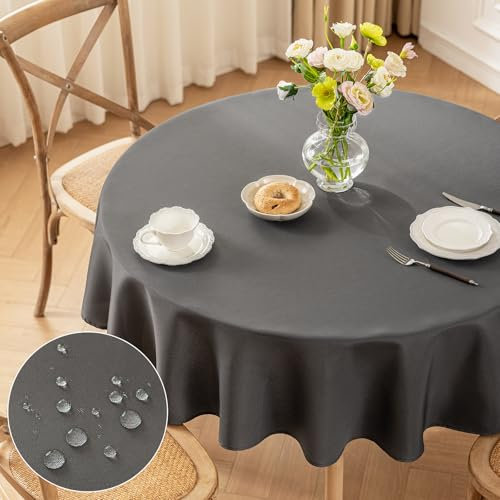 Moonooda Tischdecke Rund Dunkelgrau, Φ160cm Tischdecken Waschbar Tischtuch aus Polyester, Leicht wasserabweisend mit Lotuseffekt, Dauerhaft Kratzfest für Haus, Hochzeiten, Party