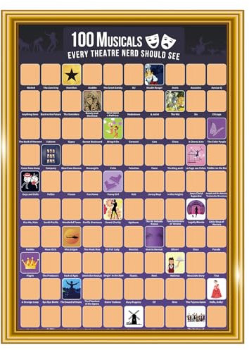 Top 100 Musicals Poster zum Rubbeln – Broadway-Geschenke für Theaterliebhaber – Musiktheater-Geschenke für Broadway-Liebhaber und West End-Fans – 61 x 40,6 cm