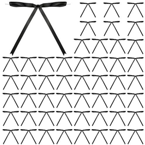 AOZUO 50 Stück Schleifen zum Binden, Satinschleifen aus vorgebundenem Band zum Verpacken von Geschenkkörben, Snacks, Süßigkeiten, Geschenktüten, Verpackung, Weihnachten, Hochzeit, Babyparty(Schwarz)