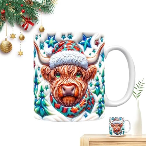 BommFu Tasses à café de Noël, tasse de vache des Highlands | Tasse de vache en céramique Tasses à café de vacances,Tasse de vache, accessoires de Noël pour café chaud, thé froid, chocolat chaud