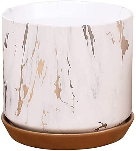 DOLPTBEZM Pot de Fleurs en céramique de Forme cylindrique avec Texture de marbre Blanc, décoration d'intérieur pour Bureau, Jardin, Fleurs, Plantes Vertes, CAC