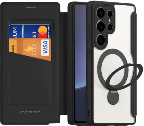 DUX DUCIS Handyhülle für Samsung Galaxy S25 Ultra 5G Hülle Premium PU Leder Flip Case 360° Drehbar Magnetischer Ständer Schutzhülle mit [RFID Blocker] [Kartenfach] für Samsung S25 Ultra (Schwarz)