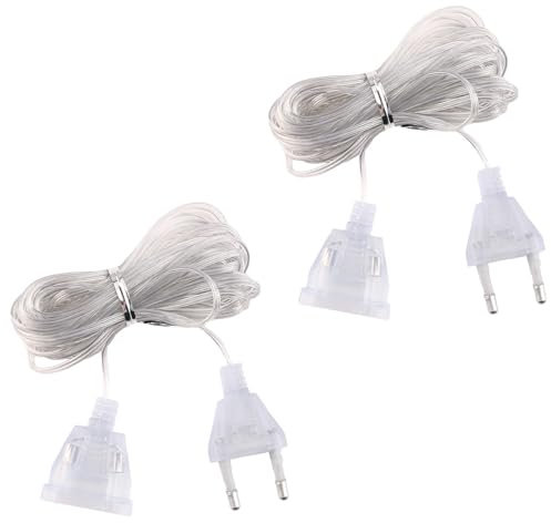 Set di 2 Prolunghe Elettriche Trasparenti da 5 Metri con Spina, Cavo di Prolunga Piatto in PVC per Lanterne LED e Utilizzo Esterno, Usato per camere, strade, alberi