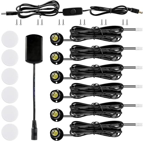 Eyourlife LED Mini Spot Lights, Surface Mounted Light, Jewelry Cabinet Lamp, Spotlight with Dimmer, Display Shelves Under Cabinet for Home Hotel and Jewelry Store Decoration (Warm White Light 3000K)