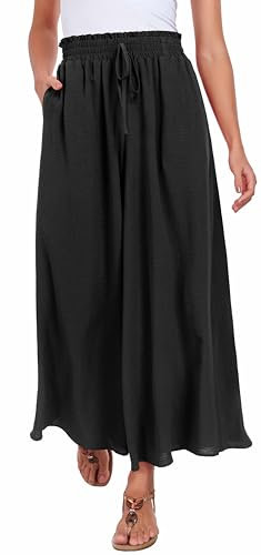 WUWUSKY Kurzarm Sommerhose Damen Leicht Lässige Palazzo Hose Elegant High Waist Baggy Freizeithose mit 2 Taschen,Schwarz,XL