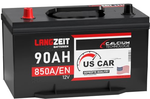 LANGZEIT US Autobatterie 90Ah 12V USA Batterie US Car Batterie 850A/EN 88Ah 85Ah Starterbatterie Gewinde Pole