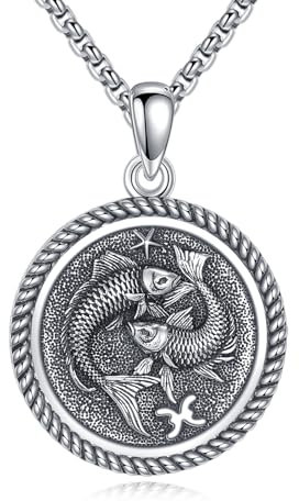 URONE Fische Kette 925 Sterling Silber Fische Anhänger und Kette Sternzeichen Halskette Schmuck Geburtstag Geschenke für Frauen Männer