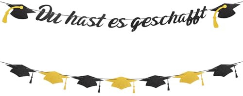 Graduation Abschluss Deko, Du Hast Es Geschafft Glitzer Banner, 2025 Bachelor Party Deko Schwarz, Herzlichen Glückwunsch Girlande, Prüfung Bestanden Decoration für Abitur, Bachelor und Master