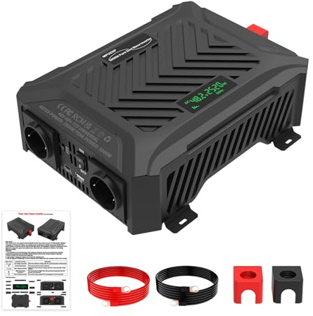 MFUZOP Wechselrichter 48V/60V/72V auf 230V Reiner Sinus 2500W/5000W Spannungswandler intelligentem Erkennungssystem mit 2 EU Steckdose, 1 Type-C Anschluss, 2.1A USB-Anschluss (48V/60V/72V-2500W)