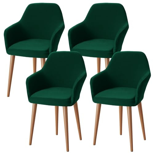 Alishomtll Stretch Stuhlhussen 4er Set Sesselbezug Stuhlbezug mit Armlehnen Abnehmbare Waschbar Schonbezug für Bürostühle Esszimmerstühle Bezug für Küche Bankett Hochzeit Party (Grün, 4 Stück)