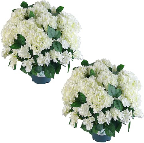 QIANYUN Artificial Topiary for Outdoors -20” Potted Plant Fake Hydrangea Bush-UV Resistant Artificial Outdoor Plants for Front Porch, Garden, Yard, Patio Decor (White)