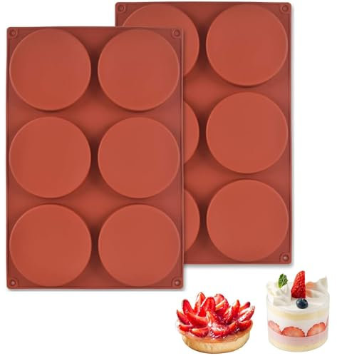 2 PCS Silicone Moulds for Baking, 4 Inches Silicone Cake Mould 6-Cavity Large Round Disc Baking Moulds, Non-Stick & Quick Release, for Mousse Cake, Pie, Pudding