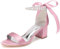 Donna Lacci Scarpe da Vestito da Sposa Punta Aperta Pizzo Sandali da Sposa Tacco Grosso Medio Scarpe da Ballo Festa Serale con Perla,Rosa,42 EU