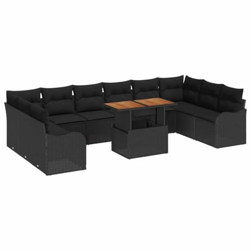 vidaXL Garten-Sofa-Set mit Speicher 11 pcs Schwarz Poly Rattan, Garten und Terrasse, modernes Rattan-Loungeset, rechteckige Module, viel Stauraum, Sitzgelegenheit zum Entspannen