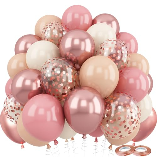 Luftballons Geburtstag Rosa Beige, 60 Stück Retro Rosa Creme Roségold Konfetti Pastell Luftballons Apricot Ballons für Hochzeit Geburtstag Deko Mädchen, Babyparty