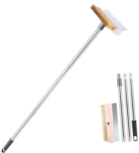 Herramienta de limpieza de horno de pizza, cepillo de horno de pizza con cerdas de latón macizo y mango de acero para cocina al aire libre herramienta de limpieza