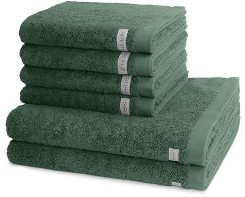 Ross - 6 teiliges Frottier-Set - Sinfonie (4 X Handtuch 2 X Duschtuch im Set) - 500 g/m2 - Baumwolle - Walkfrottee - saugstark - weich und flauschig - Tanne