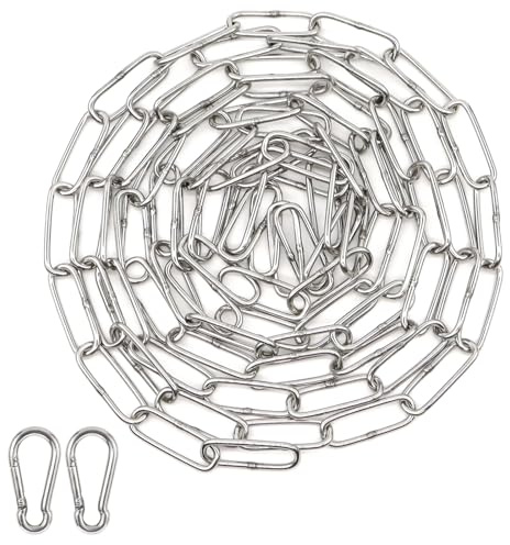 BEASAFY Ø3mm Stahlkette, 3M Edelstahlkette Meterware | Kette Edelstahl mit 2 Karabinerhaken, Silber Rundstahlkette, Schwere Ketten für Blumenampel Hundekette