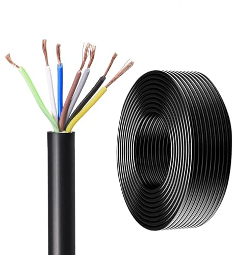 Fil Électrique RVV 7C/8C, Cuivre Pur, Câble Multiconducteur Flexible, 25 À 100 Pieds, For Projets Domestiques, LED, Câblage D'éclairage, Petits Projets Électriques, Intérieur/extérieur(50ft,7C-0.50mm2