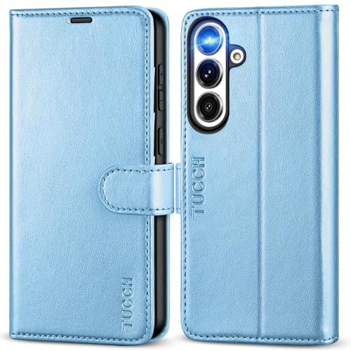 TUCCH Handyhülle für Galaxy S25 FE 6,7 5G 2025 Hülle Glitzer Blau | PU-Leder, RFID Blocker, Klapphülle mit 4 Kartenfächer, Ständer, Stoßfeste TPU-Innenschale, Magnetische Schutzhülle