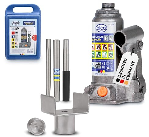 alca® Wagenheber Set hydraulisch 2t, 158-308mm Hubhöhe, Koffer & U-Adapter | Stempelheber Bundle aus Stahl, TÜV–Zertifiziert, Unterstellheber für Auto, PKW, SUV, Caravan, Anhänger & Transporter