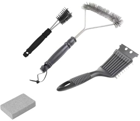 Robuste Grill-Reinigungsbürste mit Schaber, Edelstahlborsten, Grillreiniger-Werkzeug für Gas, Holzkohle, Gusseisen-Grills – Grill-Reinigungsset Zubehör