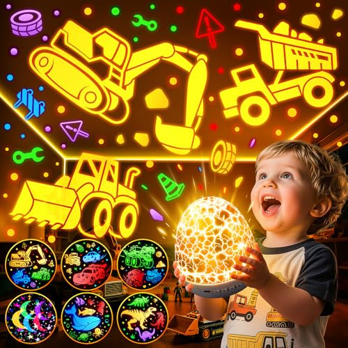 Staryou Kinder Projektor Bagger Spielzeug Mit 3 LKW-Filmen & 186 Lichteffekten, Top Auto Spielzeug für junge LKW-Fans, Geschenke für 4 jährige jungen, Nachtlicht Kinder
