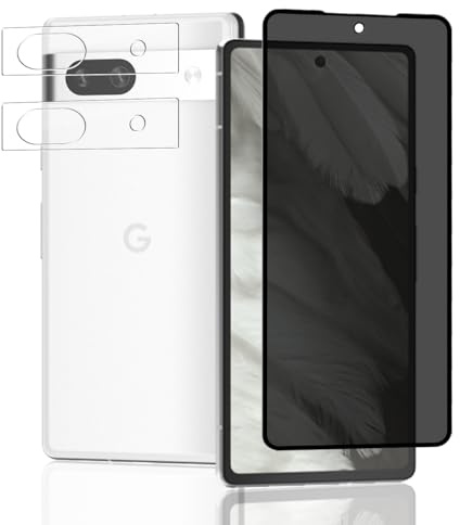 Jaavkkma 9H Protector Pantalla Privacy para Google Pixel 7A Cristal Templado [1 Pieza] + Protector Cámara [2 Piezas], Sin Burbujas, Anti Espía Vidrio Templado Película para Google Pixel 7A