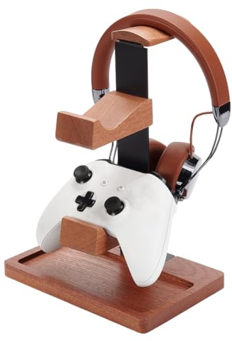 UNICRAFTALE Controller Holder Mit Kopfhörer Ständer Holz Gaming Stände Sattelbraun Gamer Controller Halter Für Switch Headset Ständer Mit Aufbewahrungsorganizer Für Spiel Liebhaber