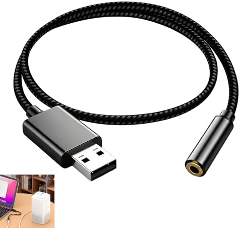 3,5mm Klinke auf USB Adapter, 50CM USB Audio Adapter, TRRS 4 Pol Buchse Externe Soundkarte Audio Converter für Headset Mikrofon, USB zu AUX Audio Adapter kompatibel mit PC Laptop Mac PS4 Linux Schwarz