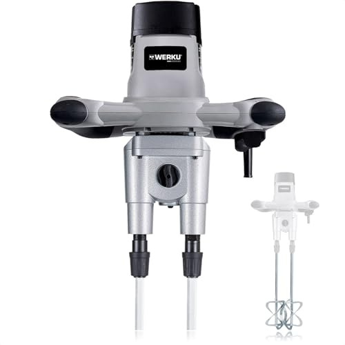 Werku® WK403240 Mezclador Doble Pintura Mortero | Calidad Profesional Mezclado 100 Kg Potencia 1600 W Incluye 2 Varillas Mezcladoras