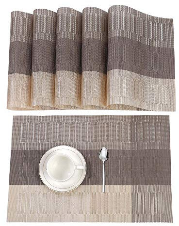 ISIYINER Tischset, Platzset 6er Set rutschfest Abwaschbar PVC Abgrifffeste Hitzebeständig Platzdeckchen für Zuhause Restaurant Speisetisch Beige