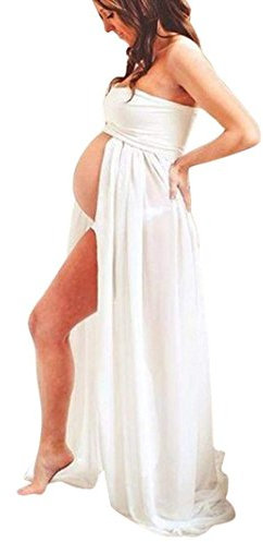 Falda Partida De Disfraz Gasa para Mujeres Embarazadas,Accesorios de Fotografía,Vestido de Premamá Fuera de Hombro Ropa con Manga Larga (Blanco, m)
