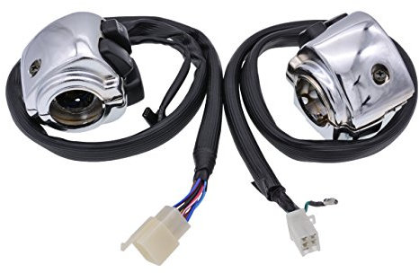 NATGIC 1 paire d'interrupteurs de guidon 25 mm argenté + faisceau de câblage pour Harley