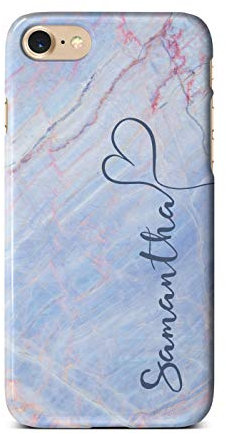 iCaseDesigner Personalised Marble Glitter Flowing Name with Heart Phone Case for Apple iPhone XS Max - 23. Baby Blue and Pink Marble Streaks Vertical Name