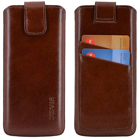 Suncase ECHT Ledertasche Leder Tasche Etui kompatibel mit iPhone 11 Pro (5.8) Hülle (mit Rückzugsfunktion und Zwei Kartenfächer) Rustik-Mocca braun