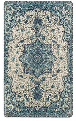 Lahome Collection Traditioneller Vintage-Teppich mit Blumenmuster, 122 x 182 cm, Kunstwolle, rutschfest, Medaillon-Teppich, Vintage-Teppich, Akzent, Used-Look, für Wohnzimmer, Dekoration, Blau